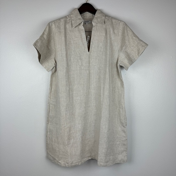 Madewell V-Neck Mini Dress Lightweight Linen Relaxed Fit Cream Size M NWT - Picture 3 of 8